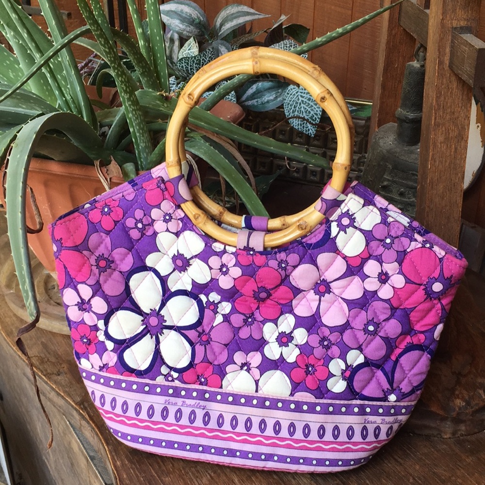 Vera Bradley bamboo handle purple print summer purse